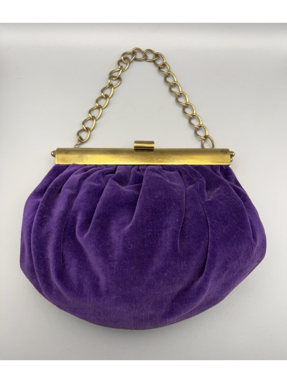 Vintage 50s Mid-Century Royal Purple Velvet Clutch Bag Chain Clean
